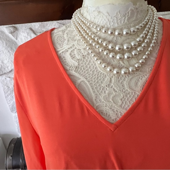 Calvin Klein Coral Sheer V-Neck Blouse Size L - Picture 3 of 9